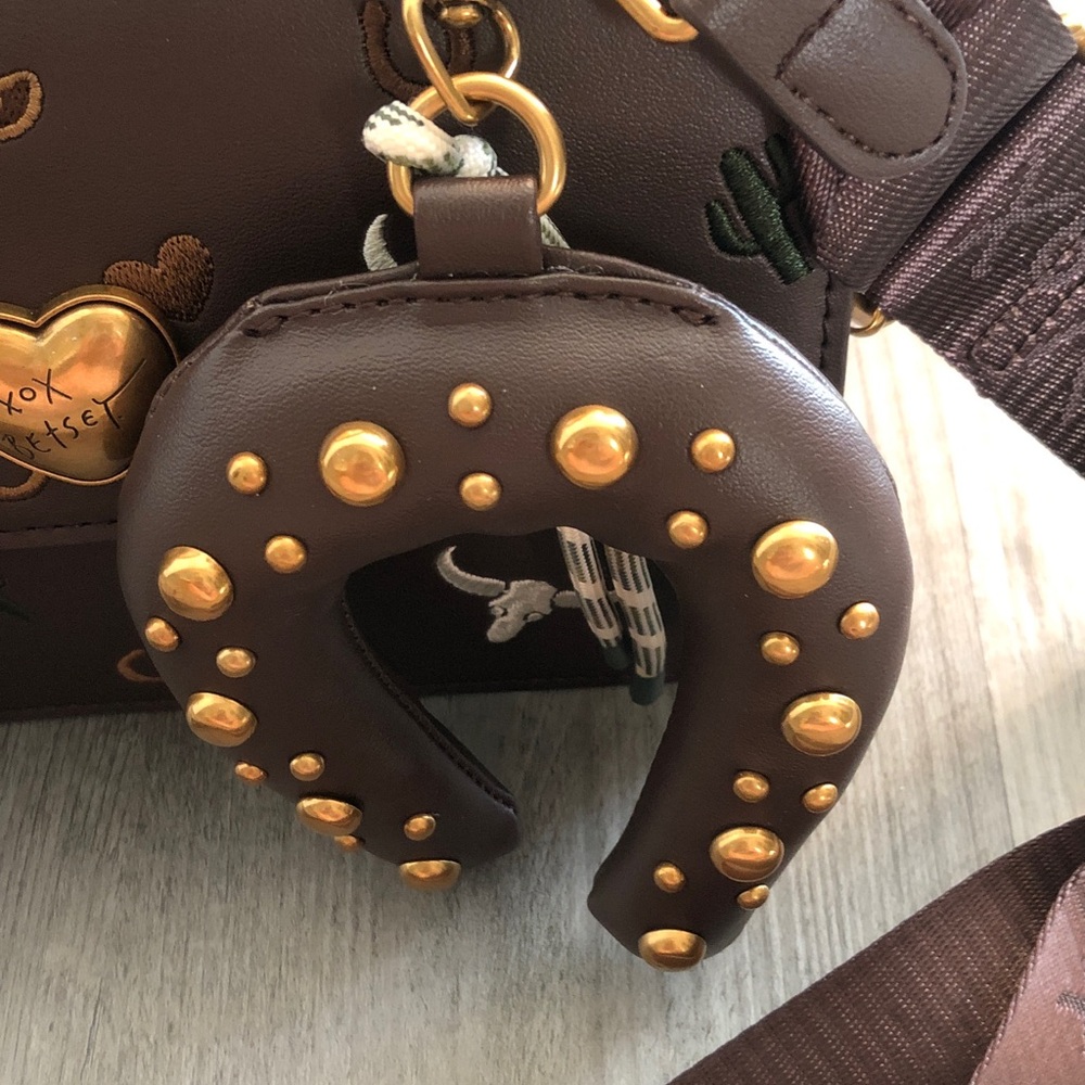 Betsey Johnson Brown Embroidered Western Icons Top Handle Crossbody Bag NWT - Picture 6 of 16